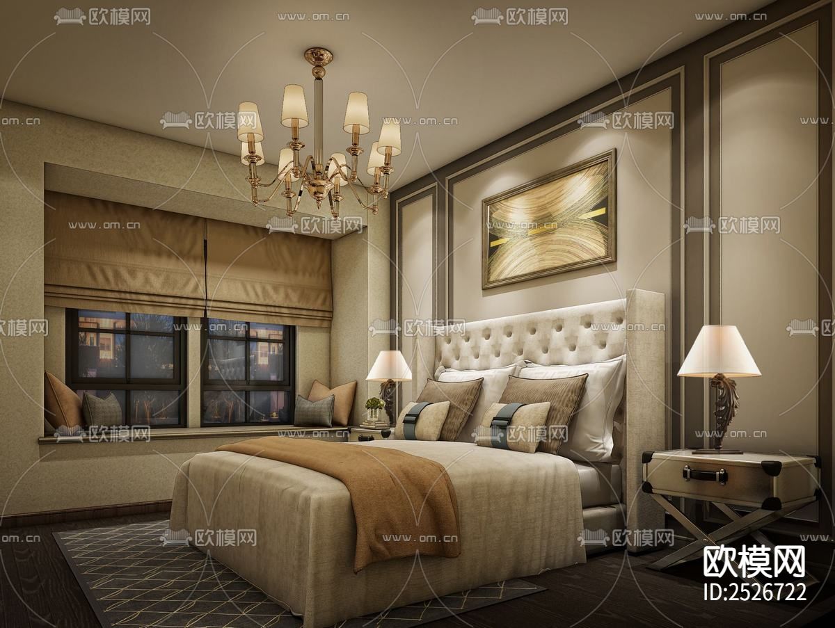 美式家装大平层CAD施工图下载（渲染图2）