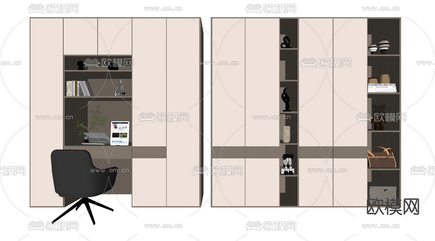 现代衣柜书桌su模型下载（渲染图2）