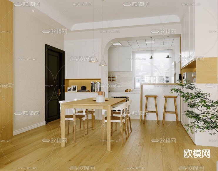 北欧客厅 餐厅3d模型下载(渲染图1)