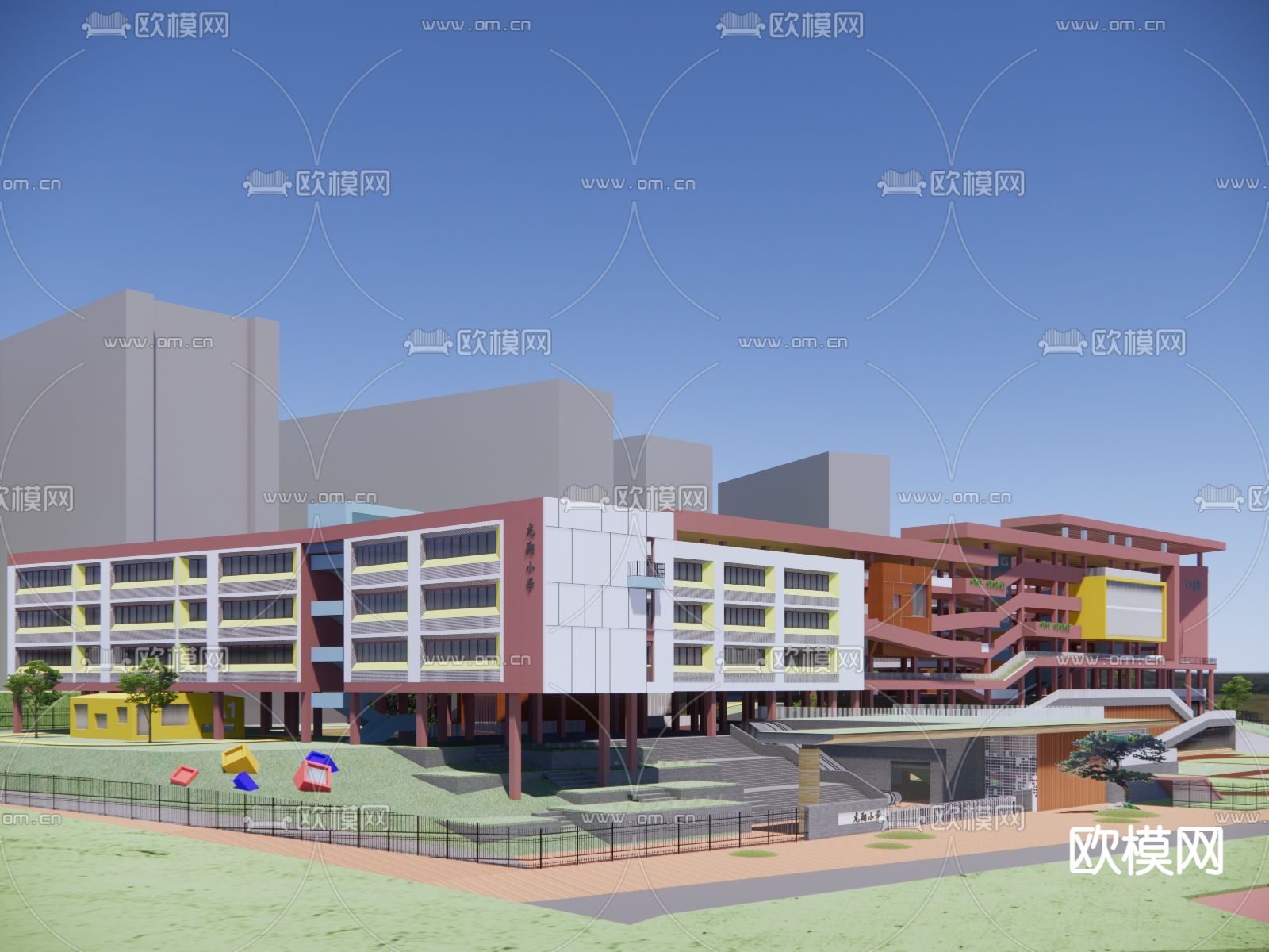 文教学校 小学教学楼su模型下载（渲染图4）