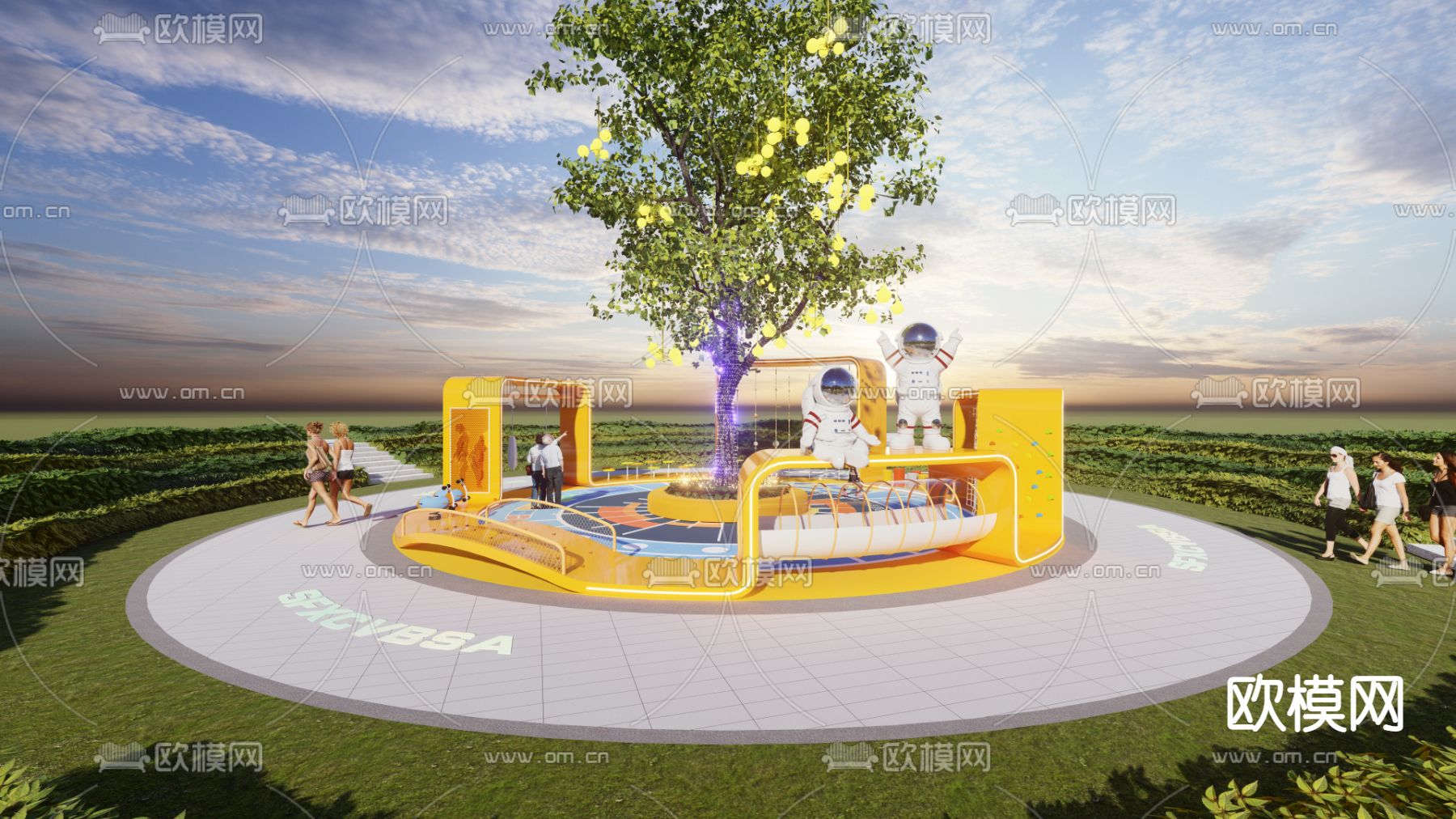 现代廊架 秋千su模型下载（渲染图3）