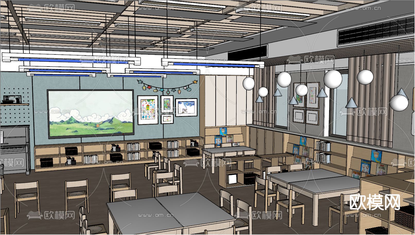 幼儿园教室su模型下载（渲染图3）