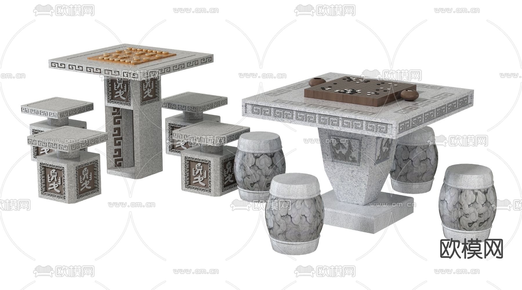 户外石桌 石凳3d模型下载