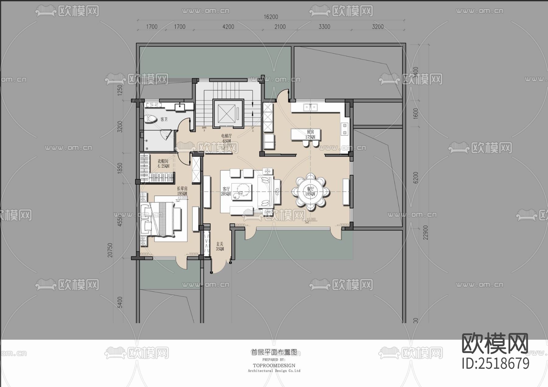 450㎡三层别墅CAD施工图下载（渲染图1）