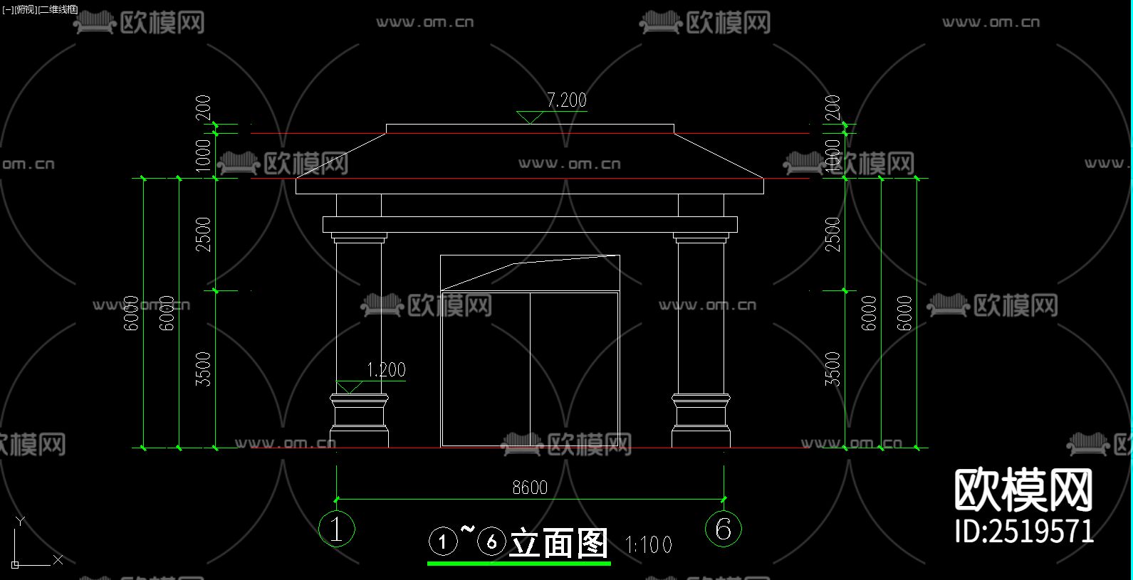 新中式门楼设计cad施工图下载（渲染图8）