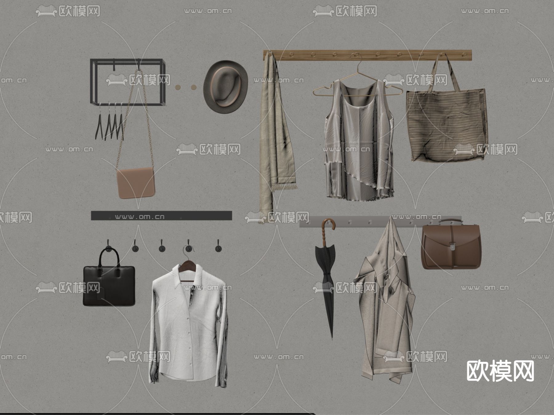 现代挂衣钩 衣服 包包 帽子su模型下载（渲染图2）