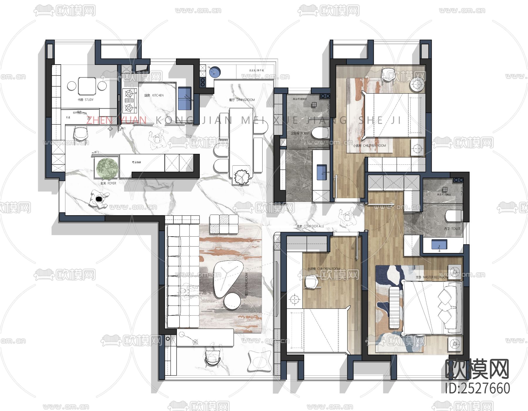 平层CAD施工图下载（渲染图1）
