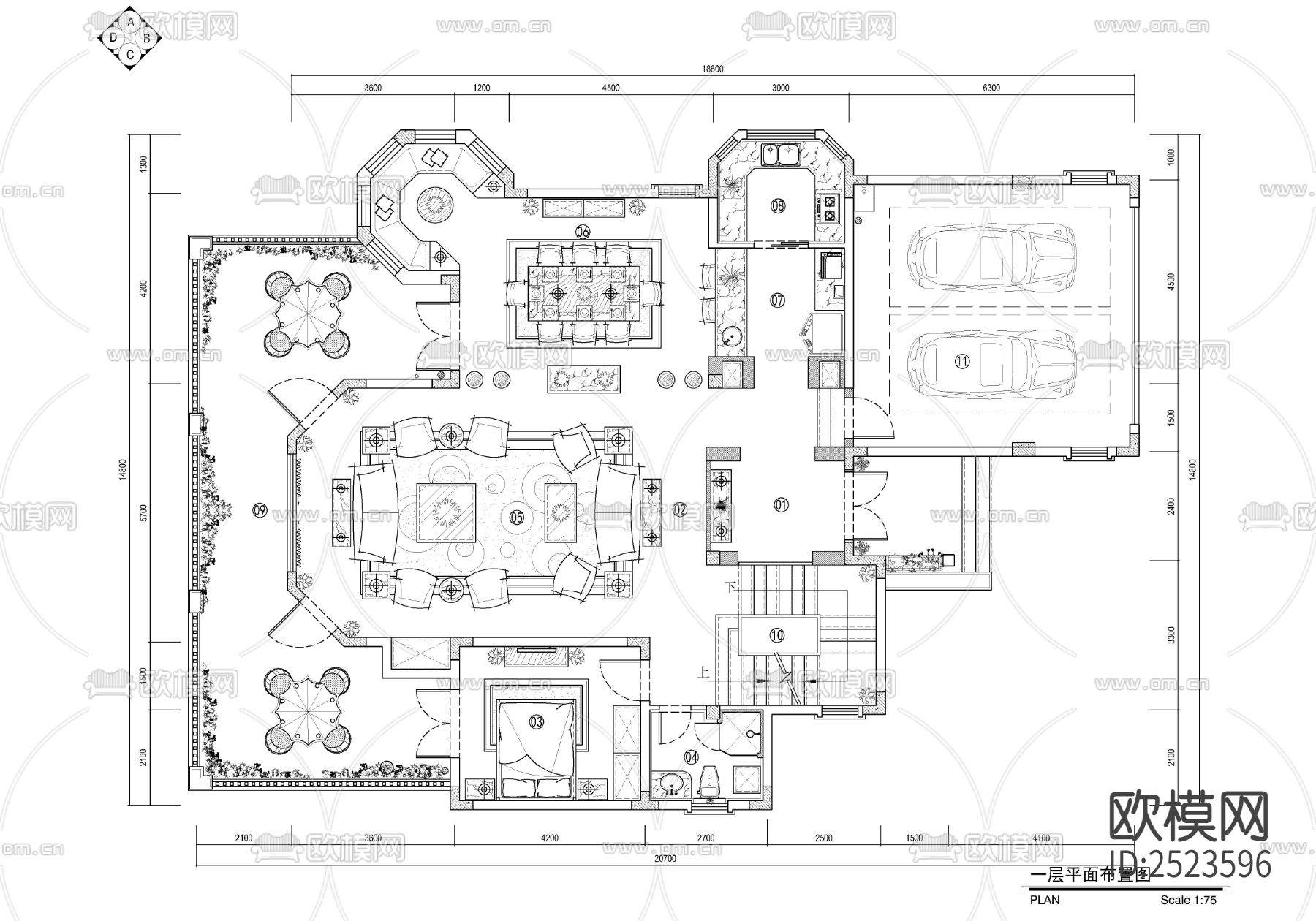 四层别墅CAD施工图下载（渲染图1）