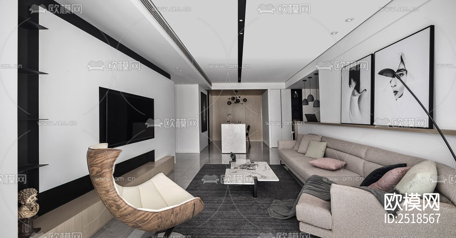 平层CAD施工图下载（渲染图3）