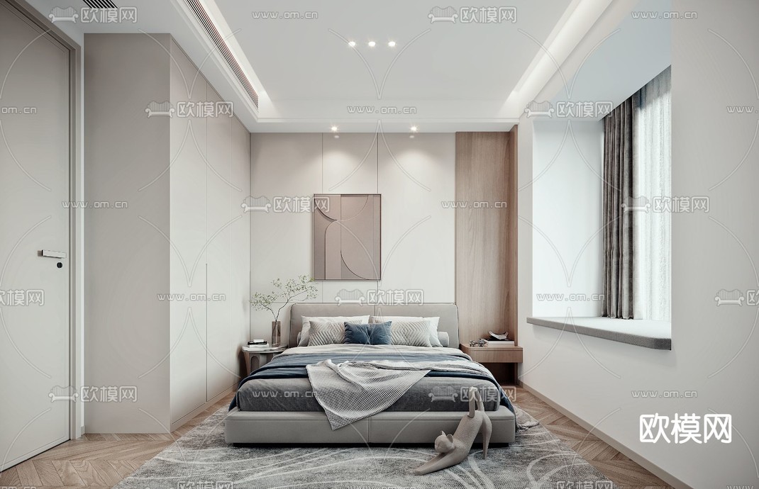 现代次卧免费3d模型下载_ID13023284_3dmax免费模型-欧模网