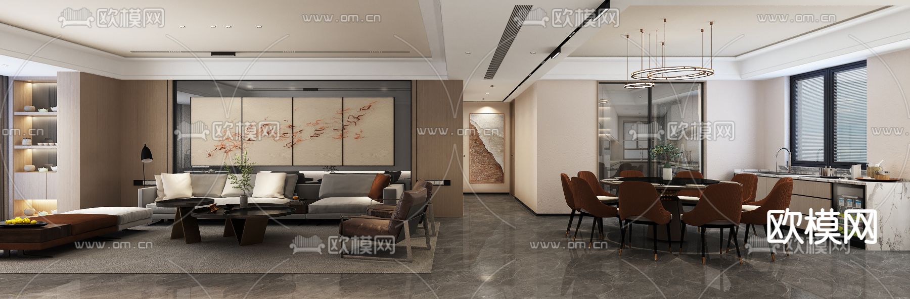 现代客餐厅免费3d模型下载（渲染图1）