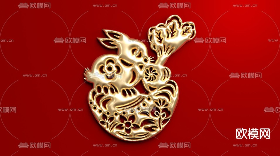 金兔雕花 雕刻3d模型下载