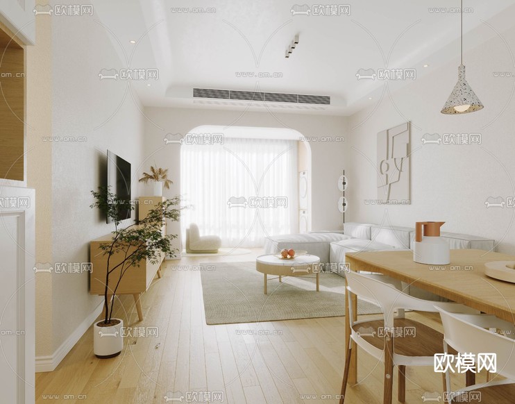 北欧客厅 餐厅3d模型下载(渲染图2)
