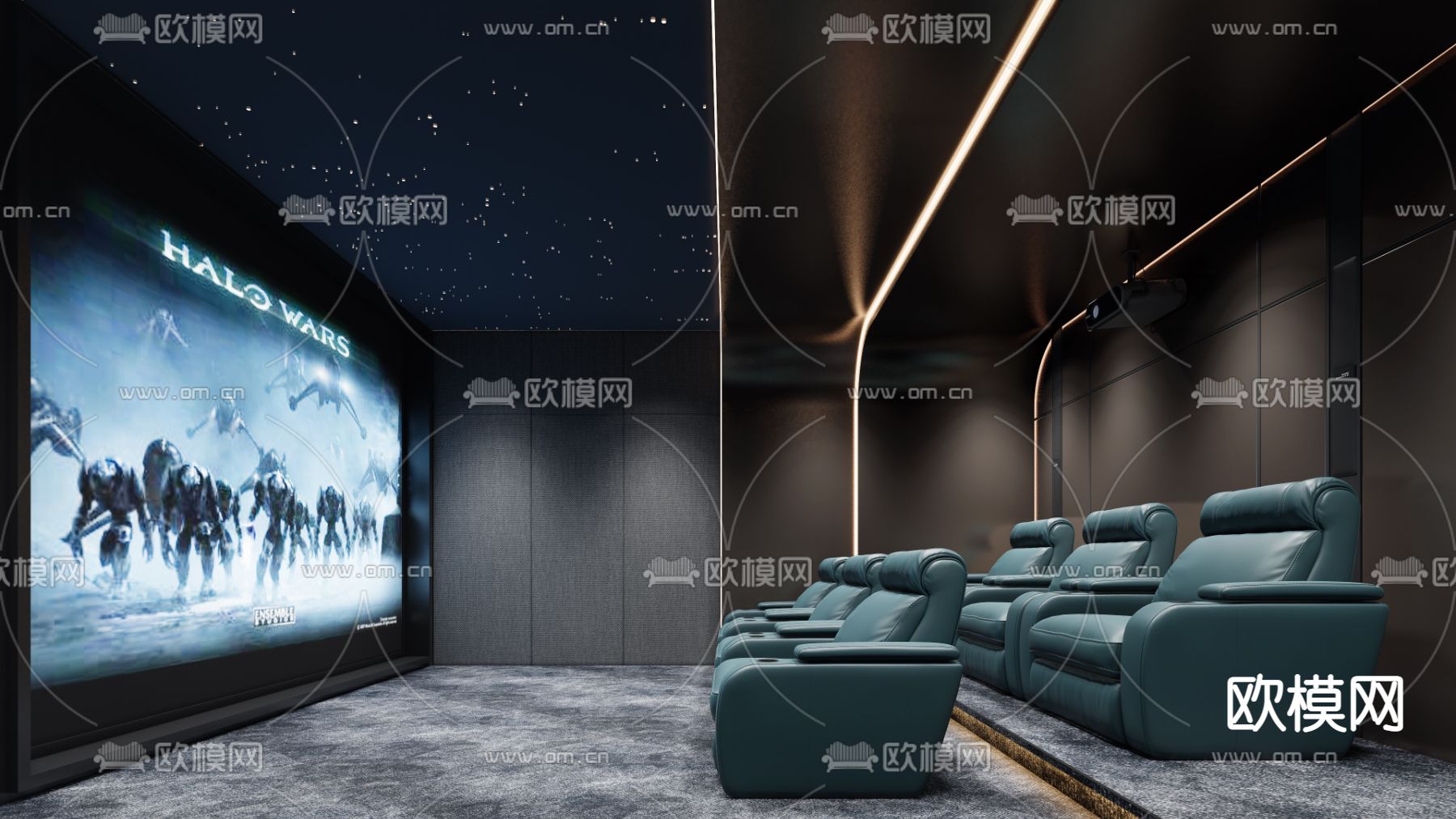 现代视听室影音室su模型下载（渲染图1）