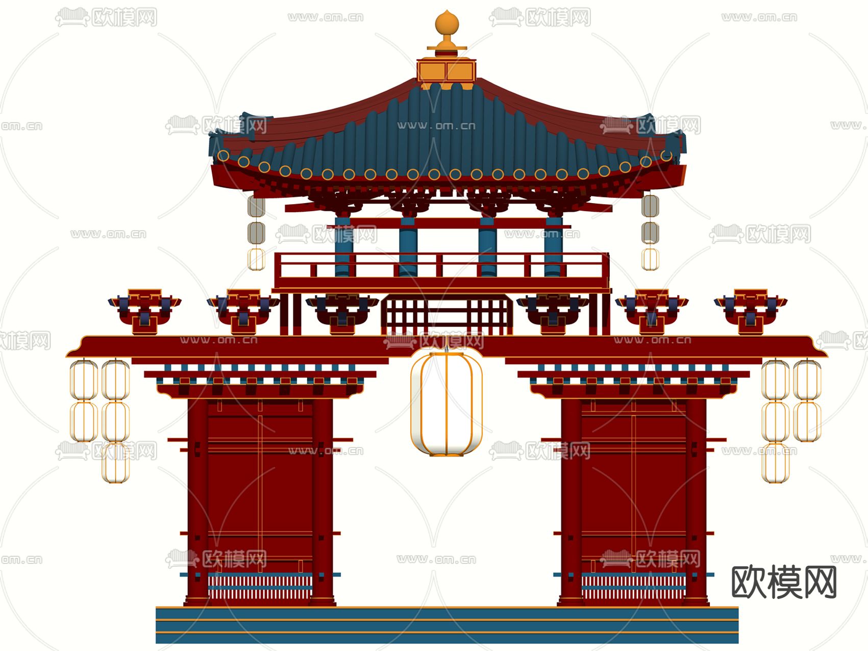新中式古建牌坊 国潮牌楼 门楼su模型下载