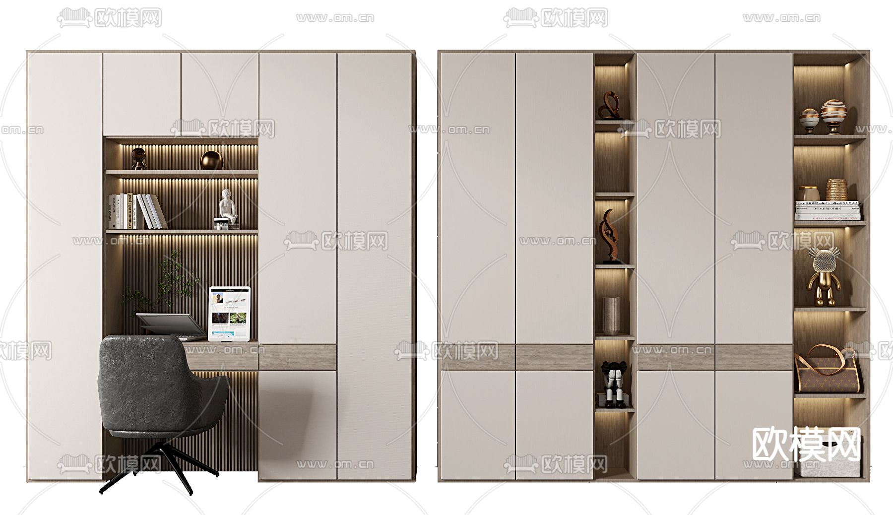 现代衣柜书桌su模型下载（渲染图1）