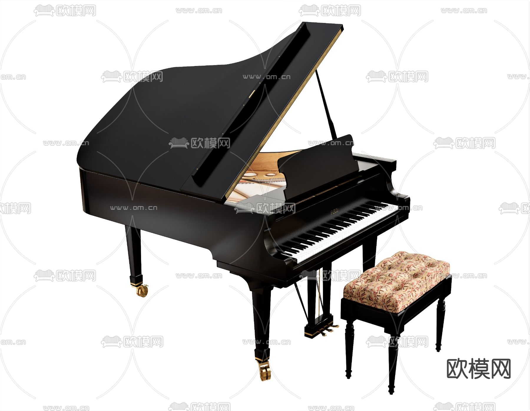 欧式钢琴 三脚钢琴su模型下载（渲染图1）
