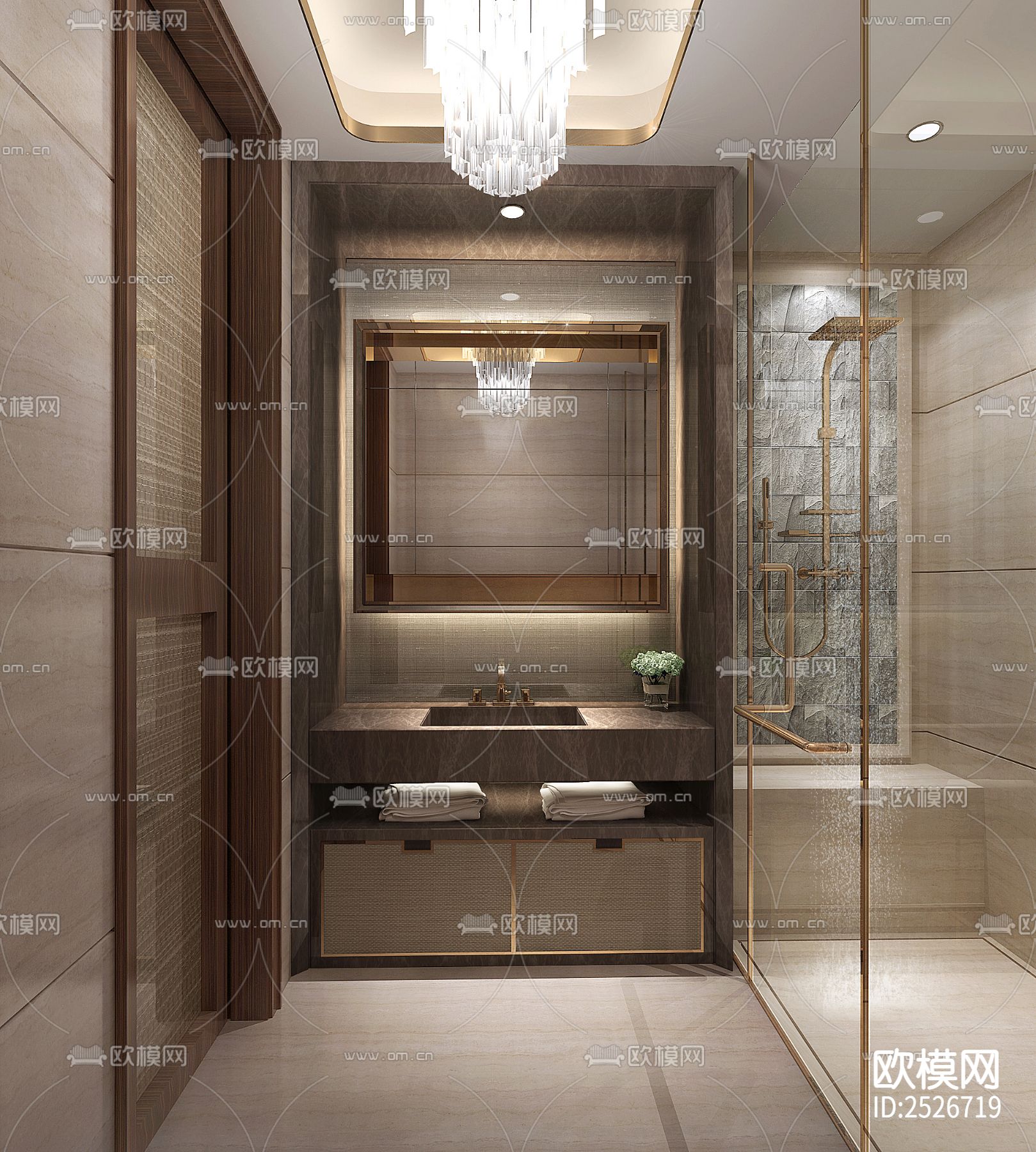 新中式家装大平层CAD施工图下载（渲染图9）