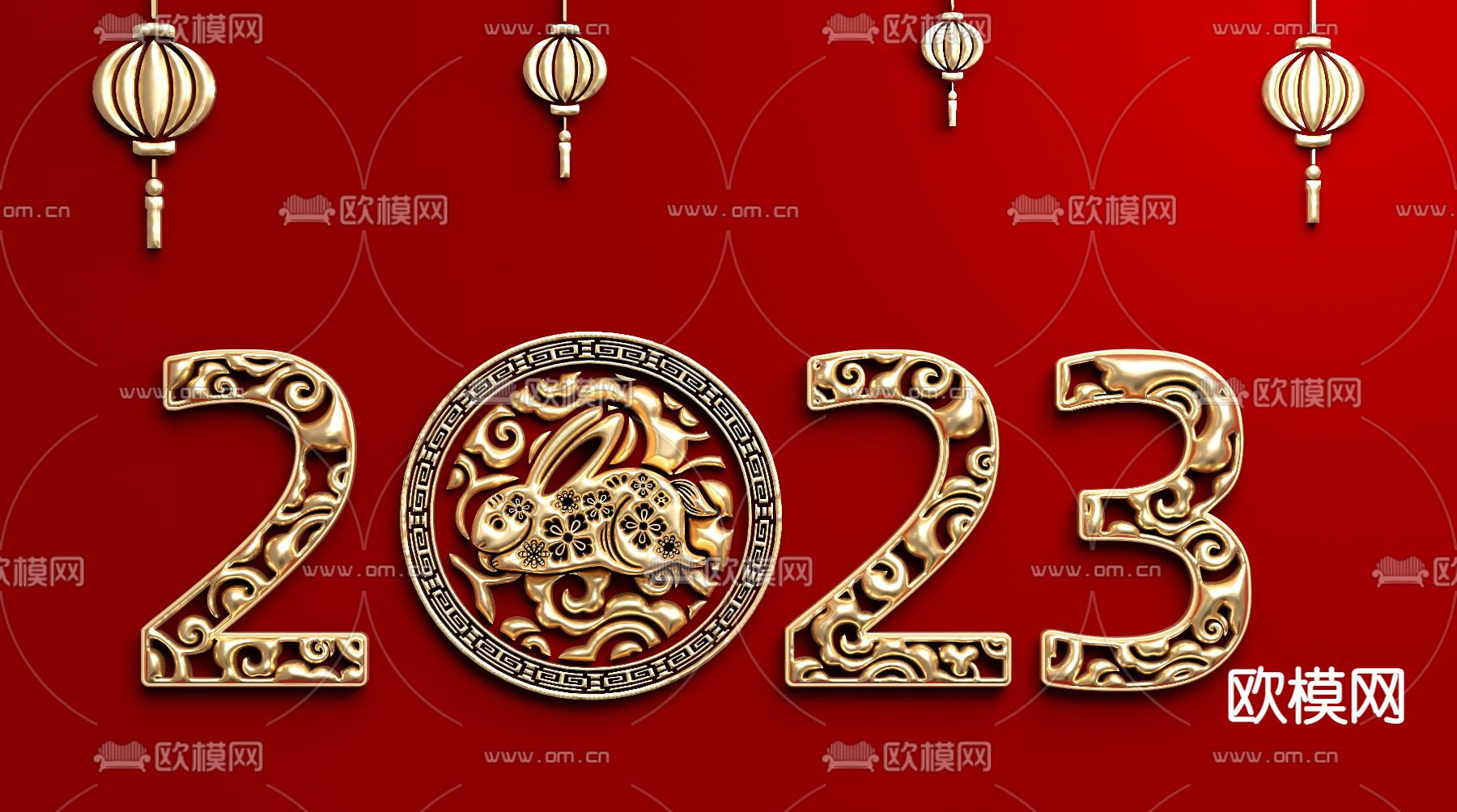 2023年雕花 兔年雕刻3d模型下载