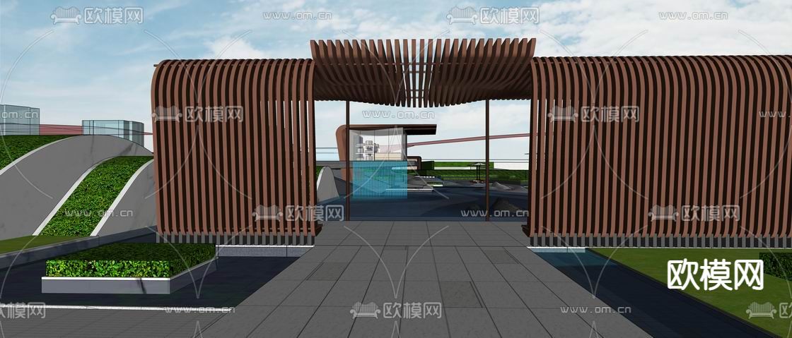 新中式示范区景观su模型下载（渲染图5）