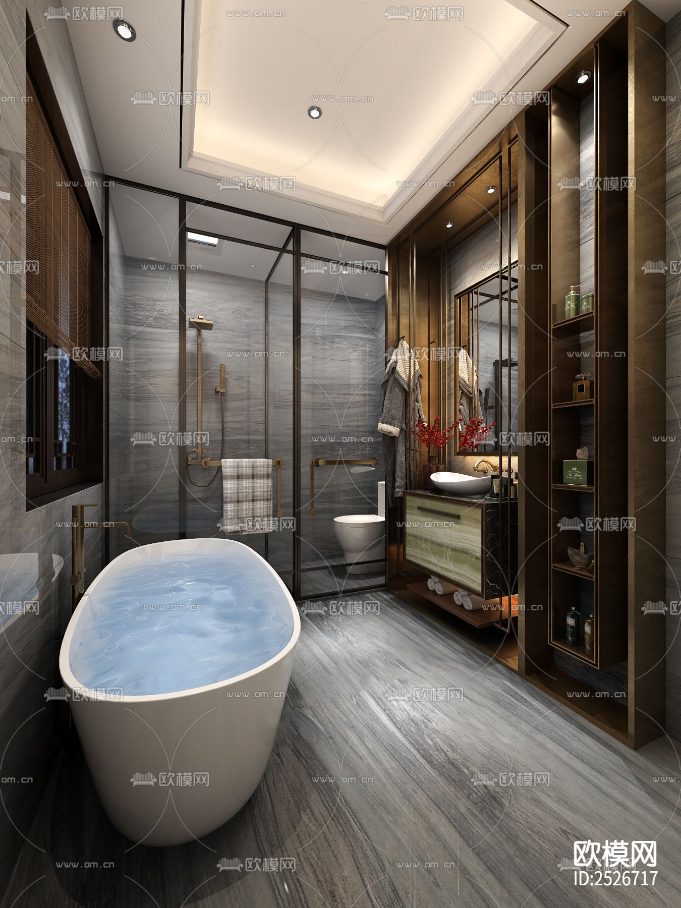 新中式家装大平层CAD施工图下载（渲染图4）