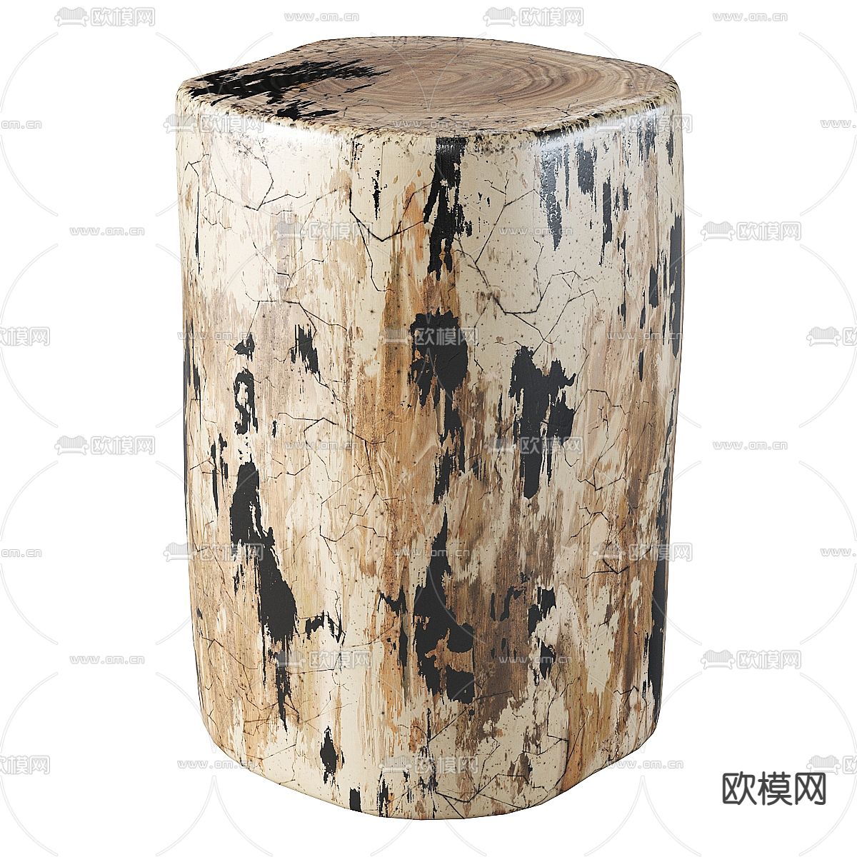 自然风木墩圆几 边几3d模型下载（渲染图2）