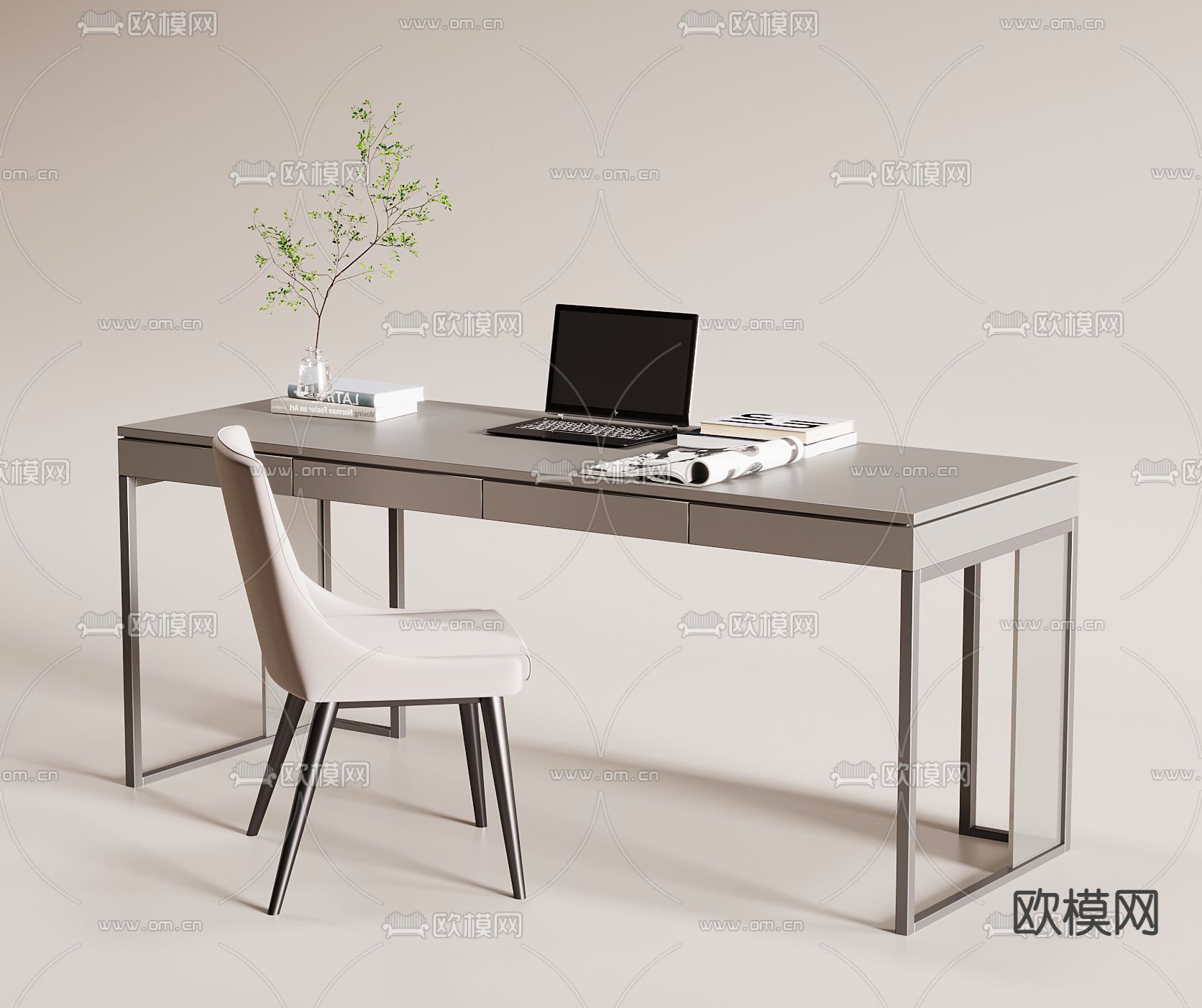现代书桌椅su模型下载（渲染图2）