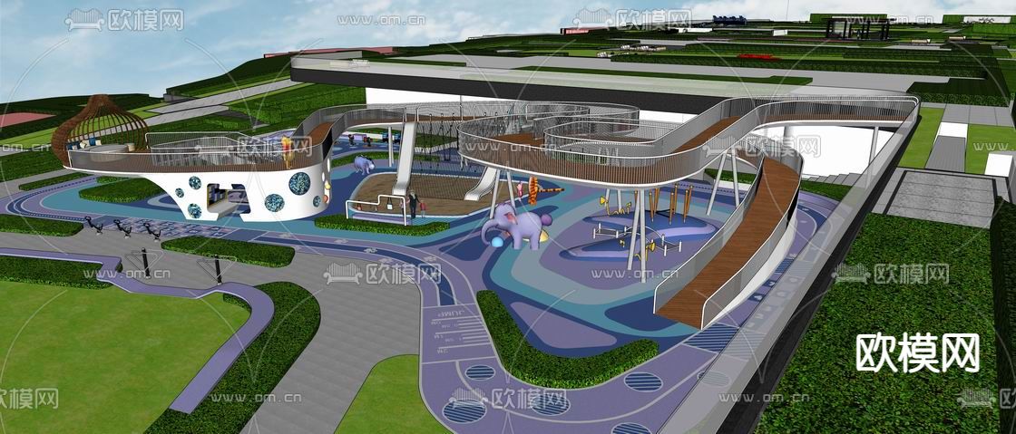 新中式示范区景观su模型下载（渲染图1）