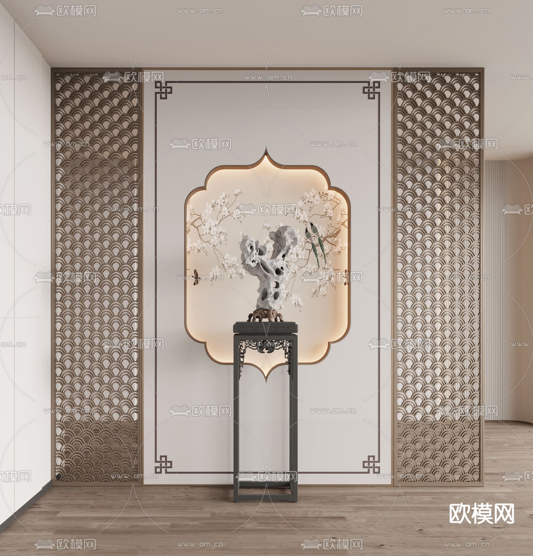 新中式玄关 屏风隔断3d模型下载