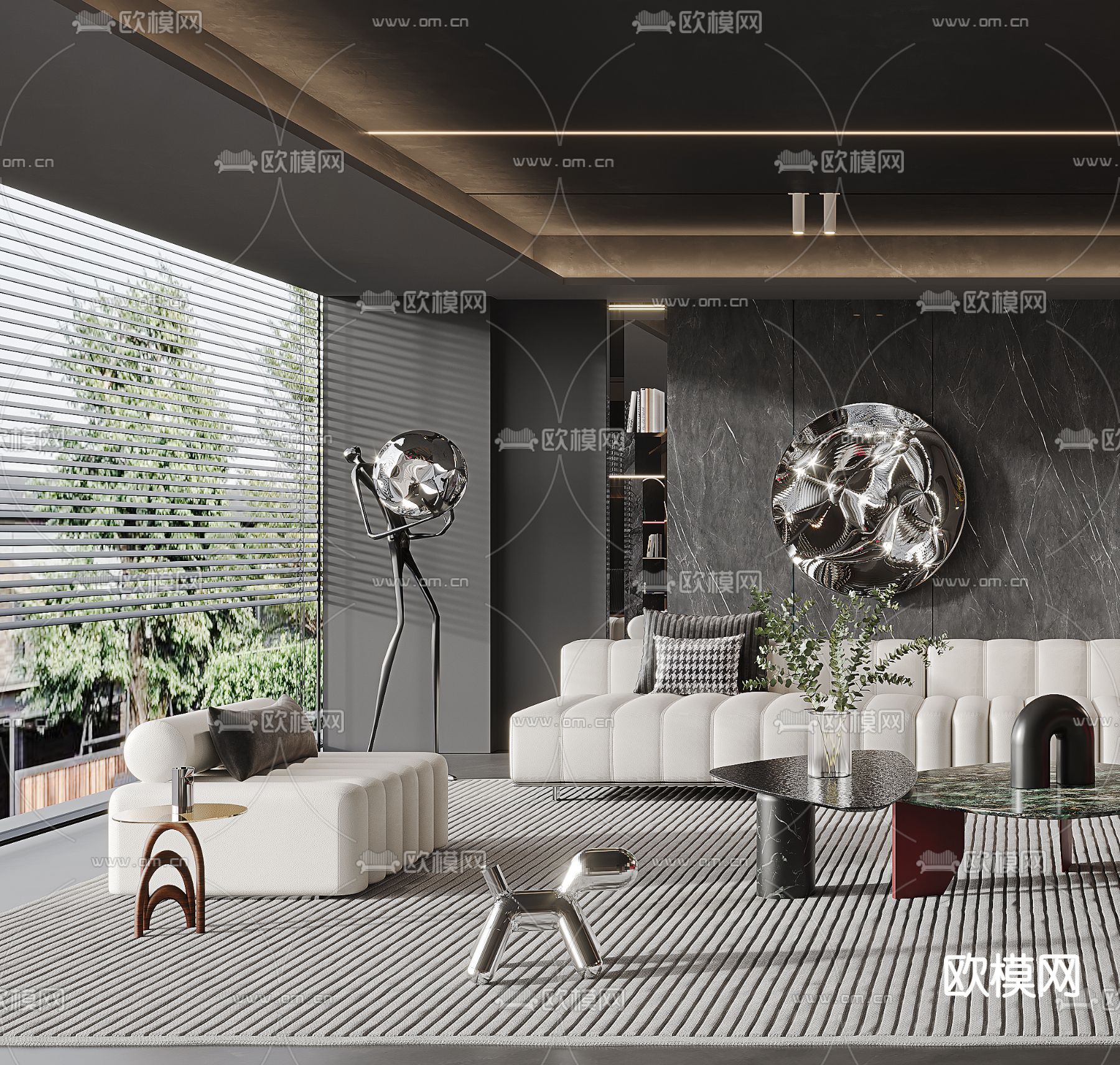 暗黑风客厅3d模型下载（渲染图3）