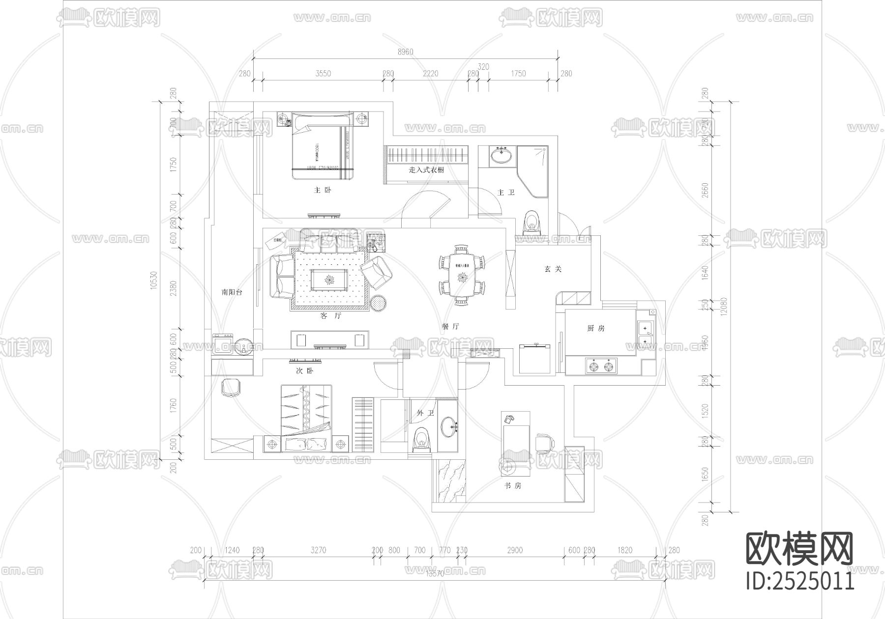 万孚尊园大平层CAD施工图下载（渲染图1）