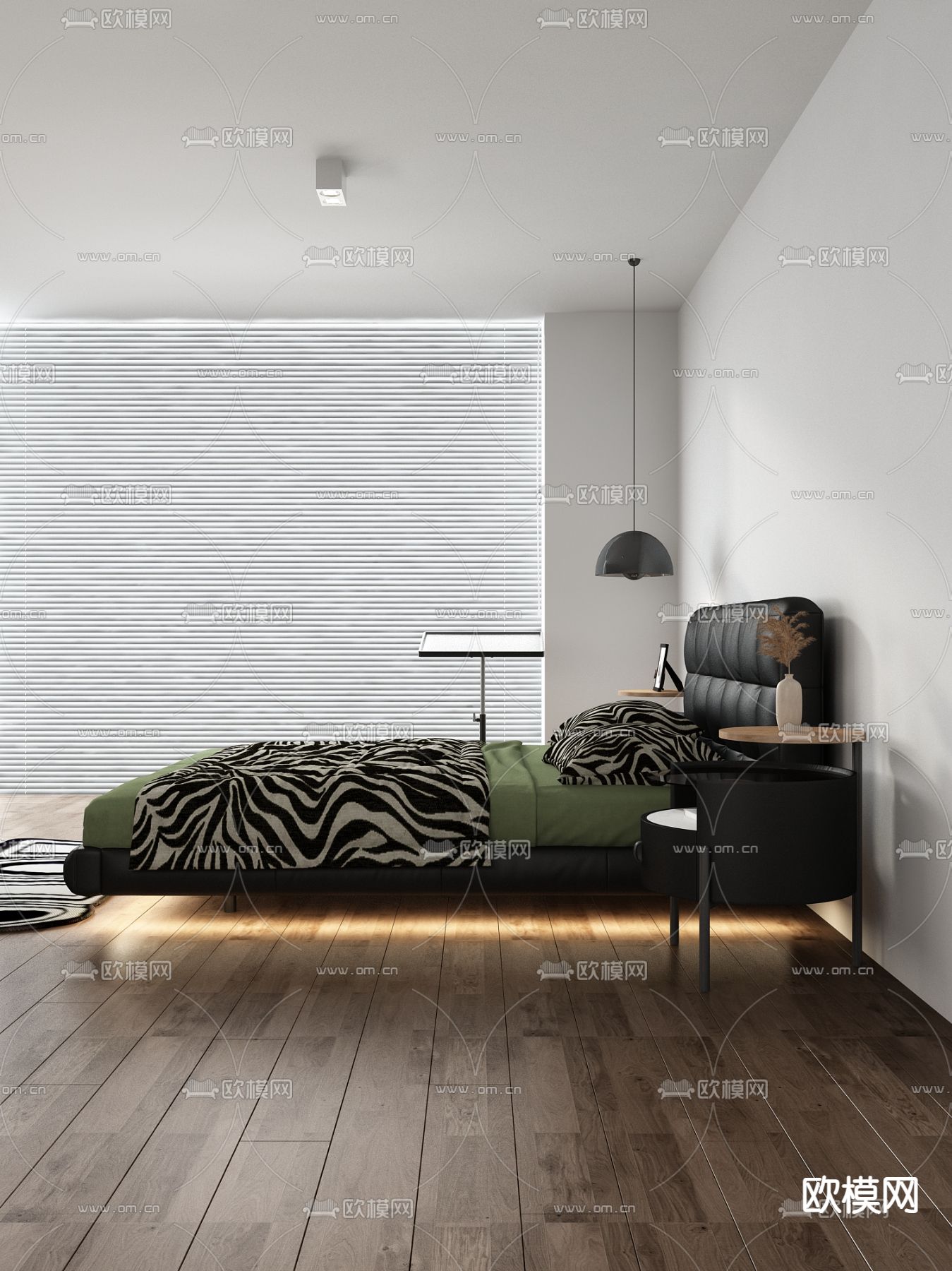 暗黑风皮革双人床3d模型下载（渲染图4）