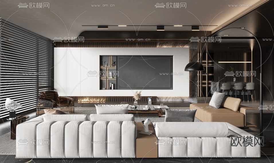 现代客厅3d模型下载(渲染图1)