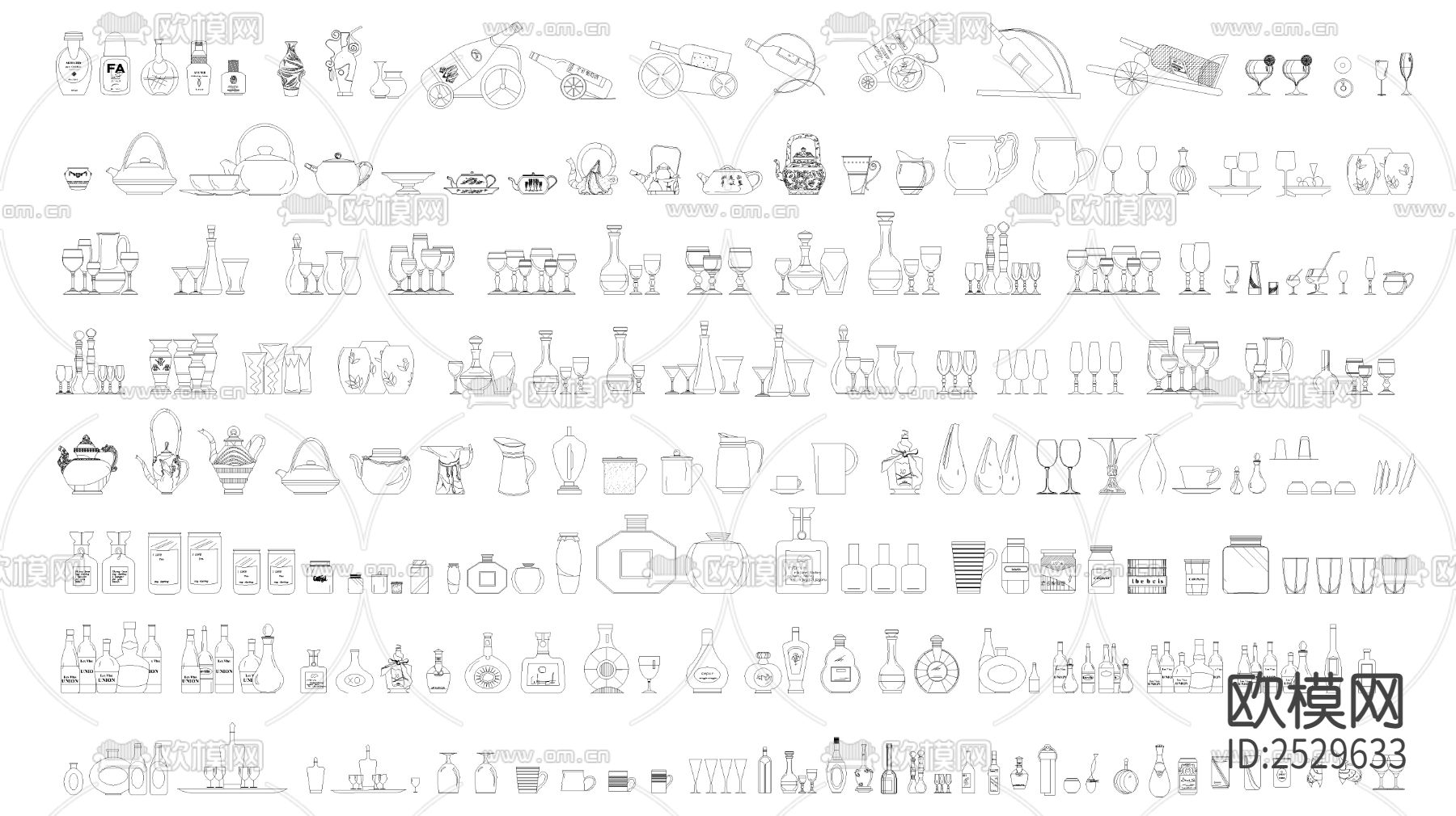 酒瓶酒杯CAD施工图下载（渲染图3）