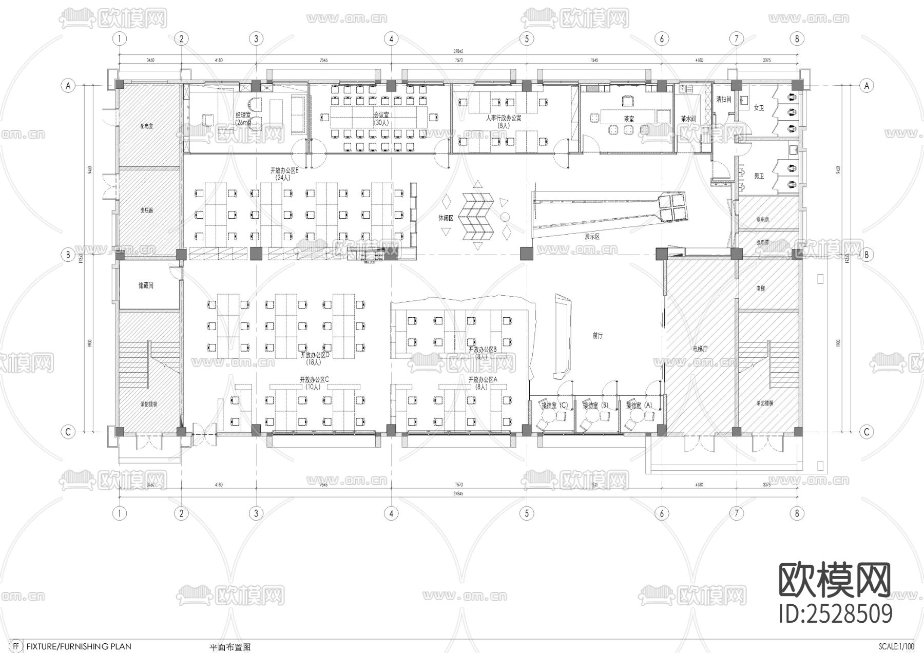 公司办公室CAD施工图效果图-免费3dmax模型库-欧模网