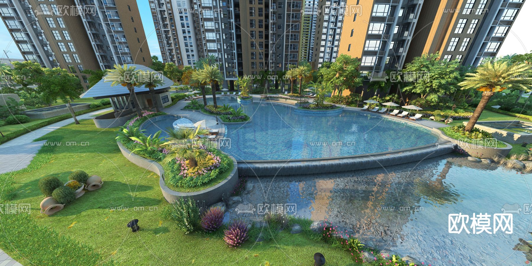园林景观 露天泳池3d模型下载_ID13033335_3dmax免费模型-欧模网