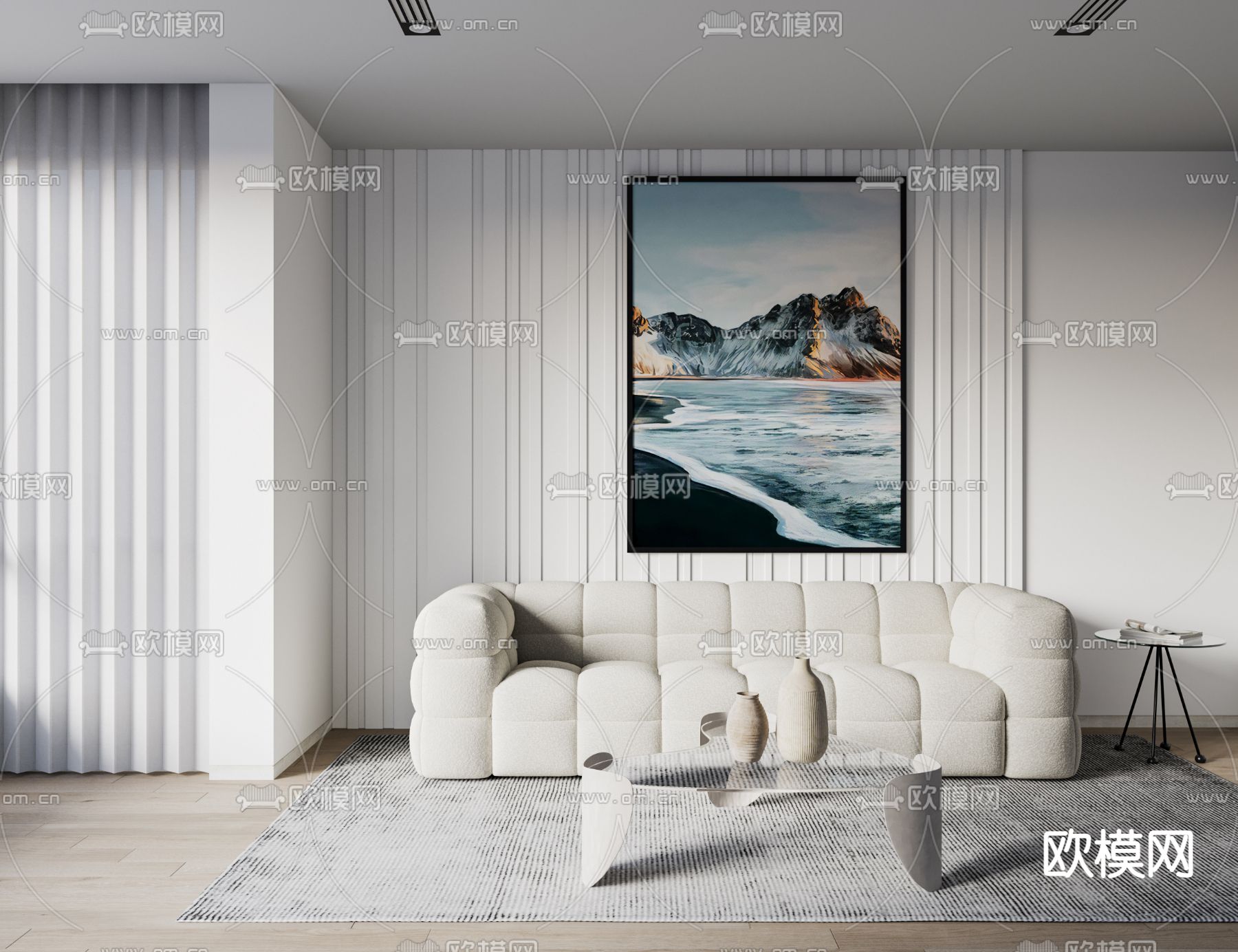 奶油风双人沙发 装饰挂画3d模型下载