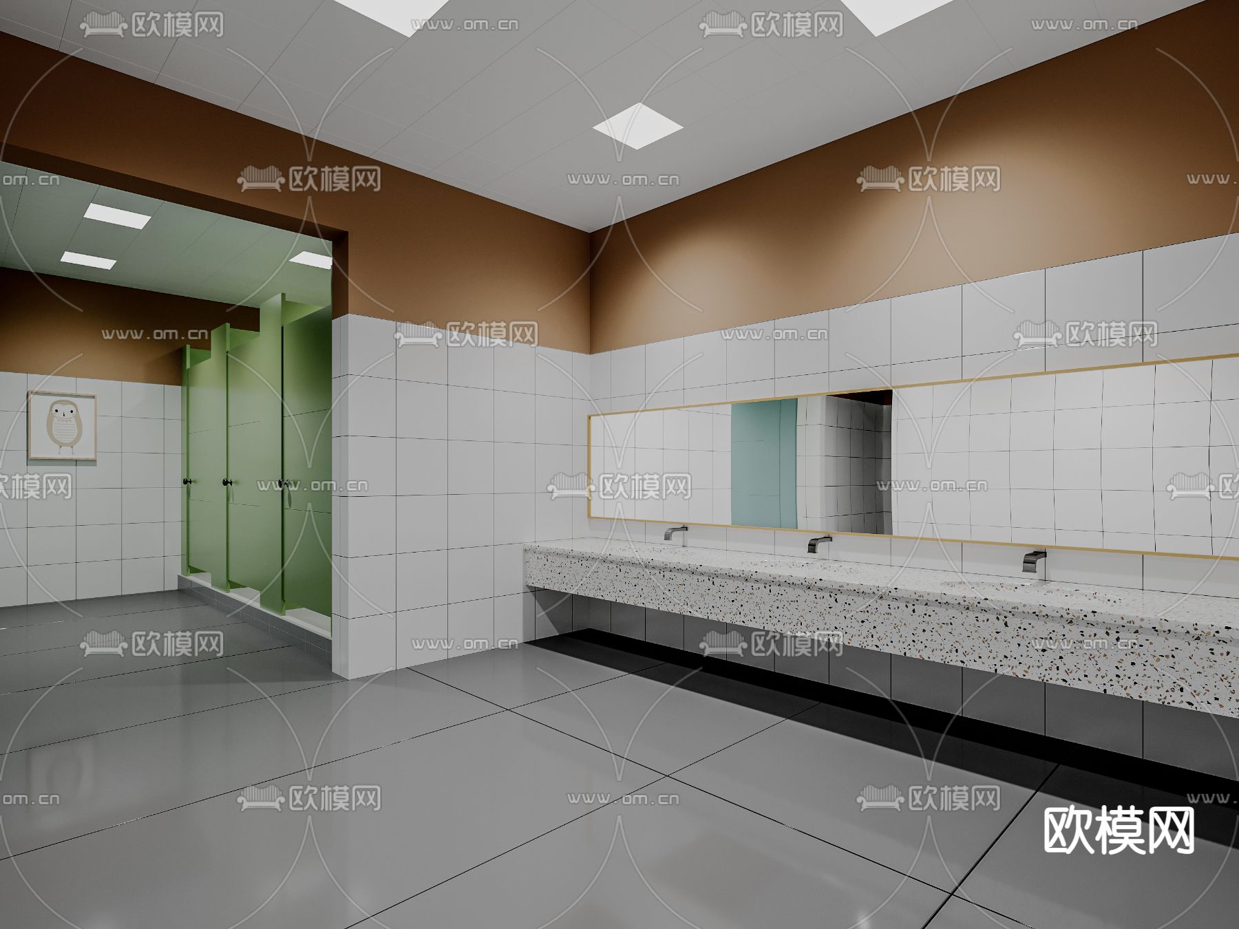 公共卫生间 残疾人卫生间3d模型下载（渲染图2）