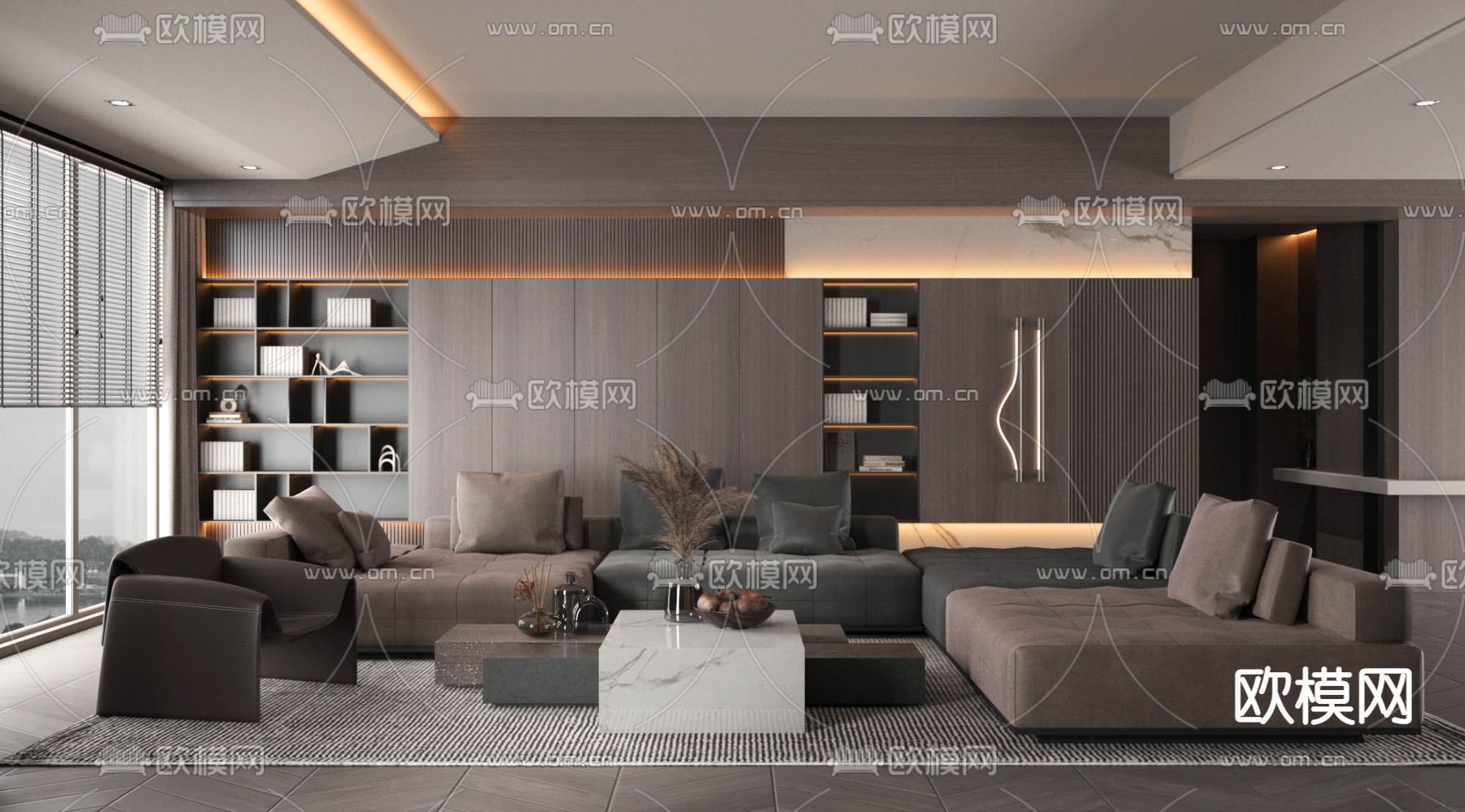 现代客厅3d模型下载_ID13036244_3dmax免费模型-欧模网