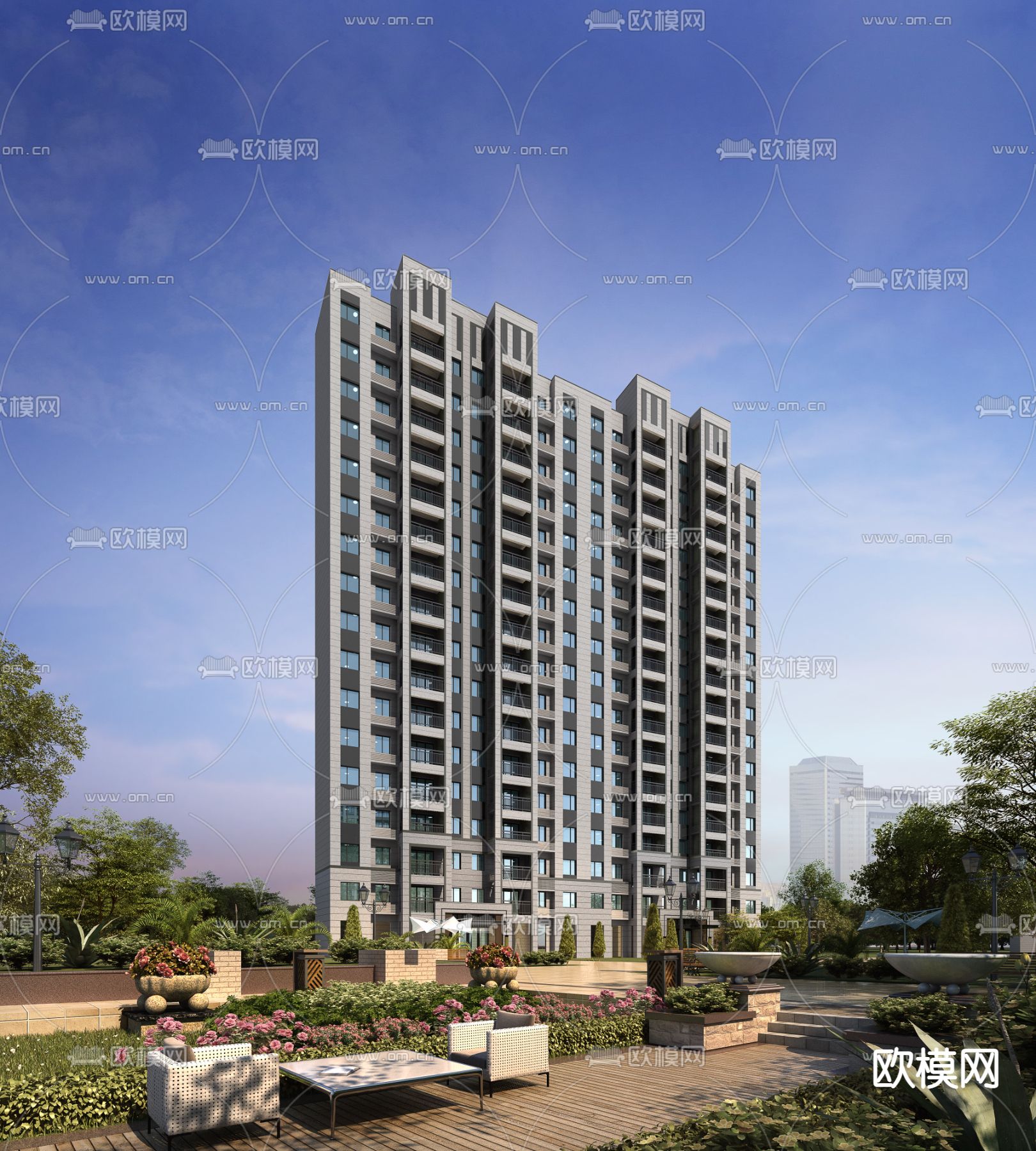现代高层住宅外观3d模型下载