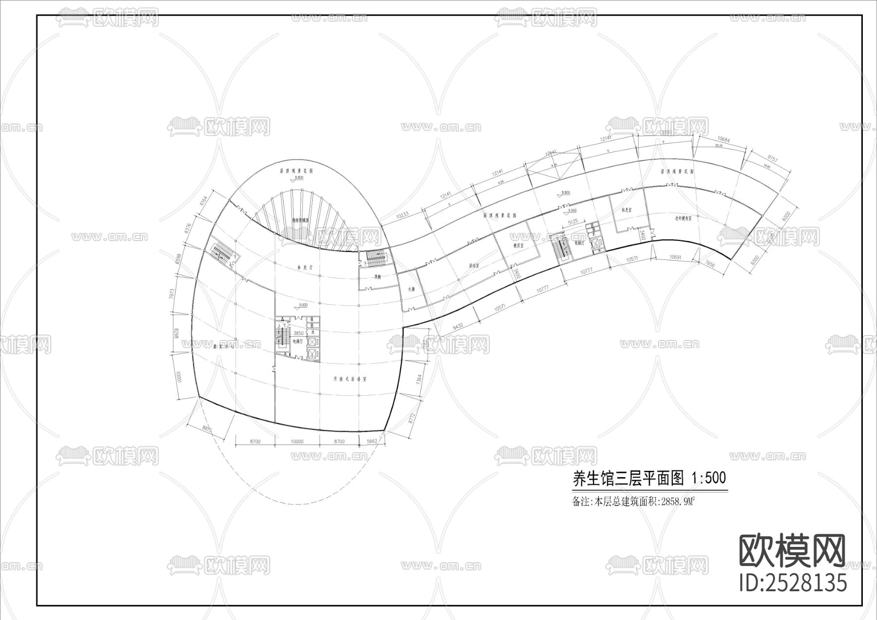 老年养生度假中心CAD施工图下载（渲染图4）