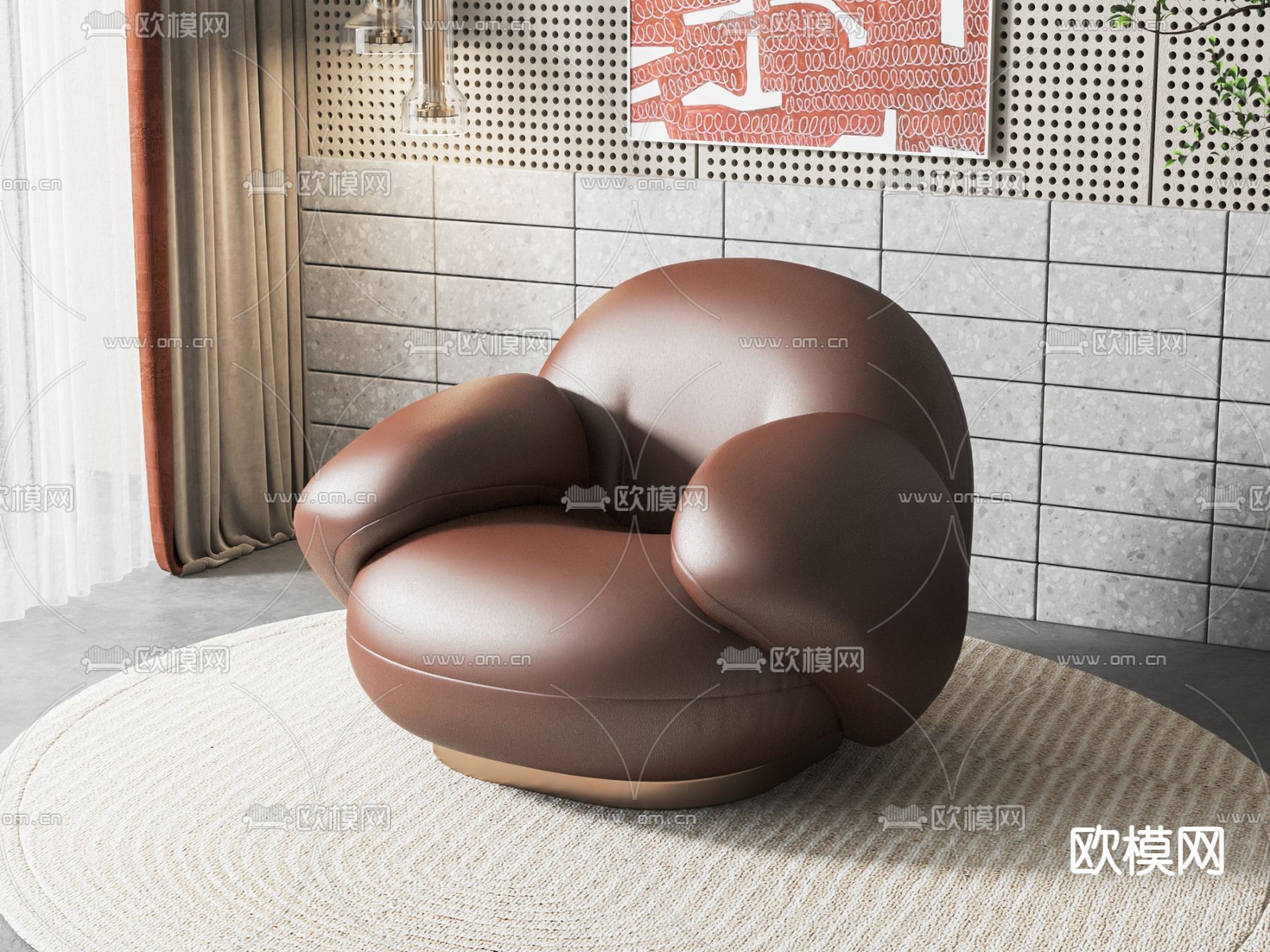 皮革沙发 单人沙发3d模型下载