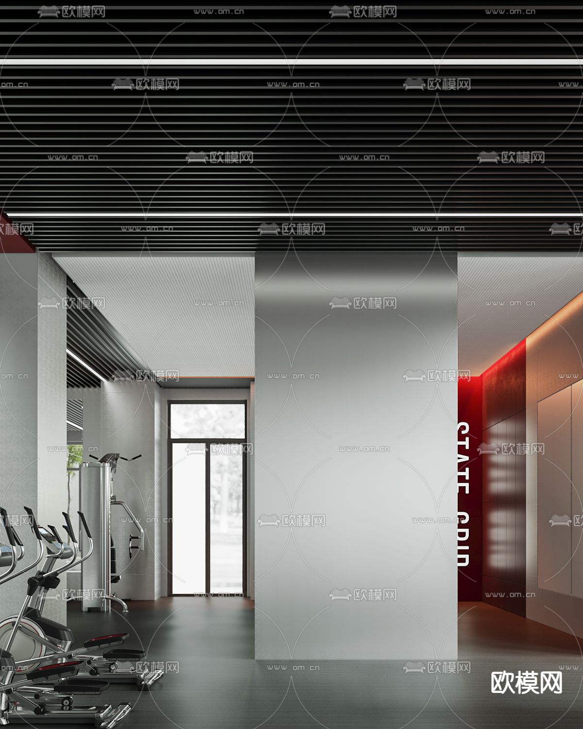 现代健身房 健身器材3d模型下载（渲染图3）