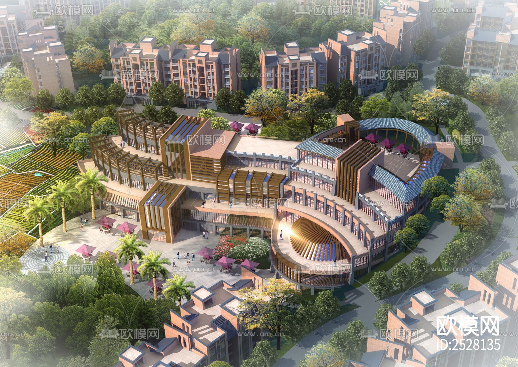 老年养生度假中心CAD施工图下载（渲染图3）