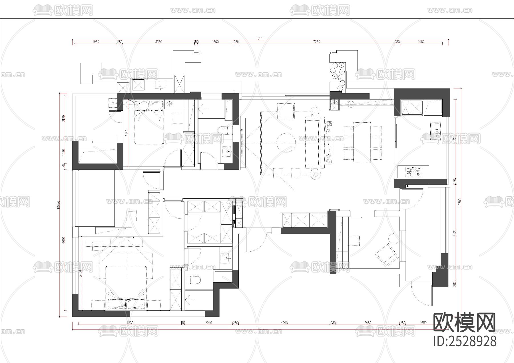 平层CAD施工图下载（渲染图1）