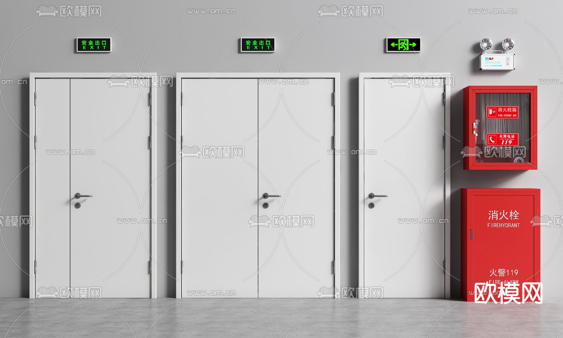 消防门 防火门 消防栓 安全出口3d模型