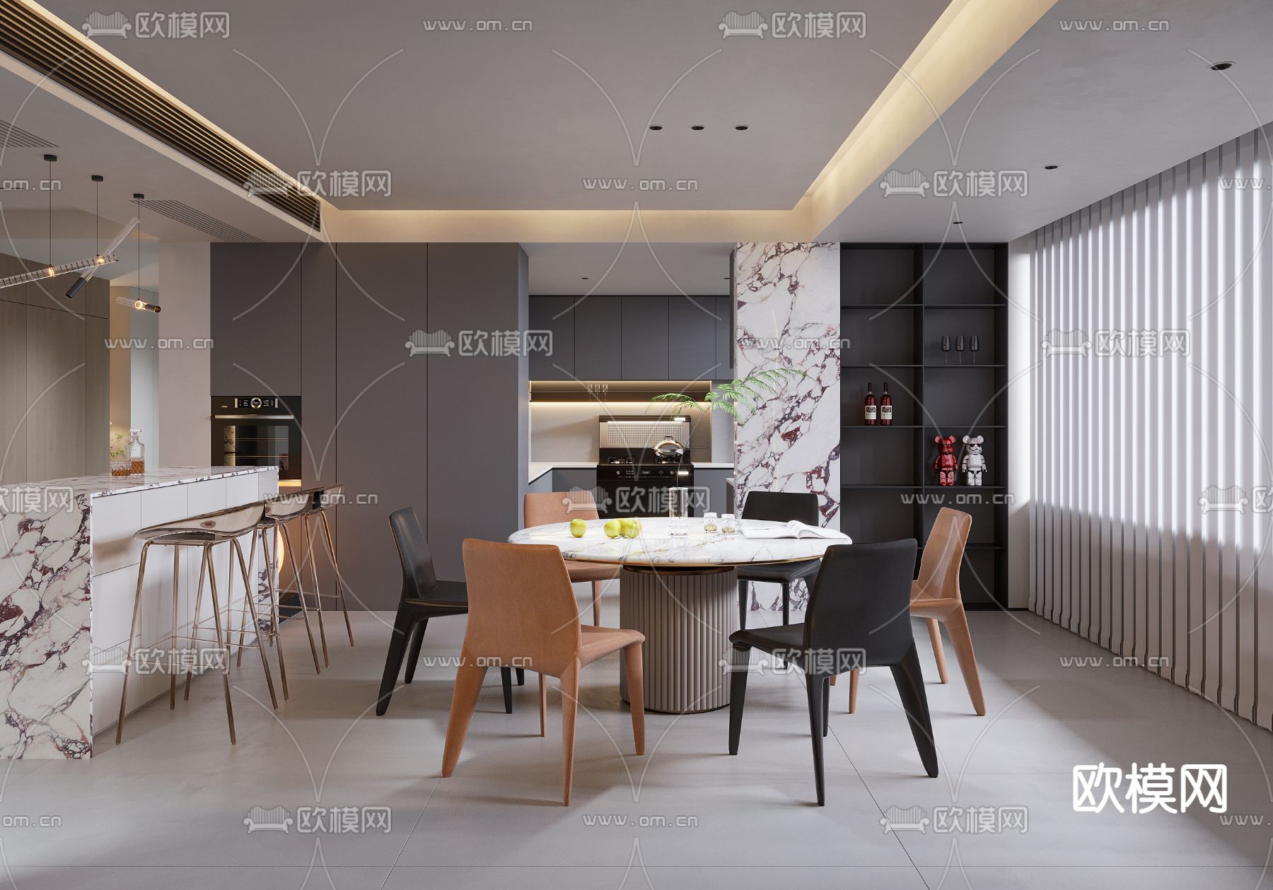 现代餐厅3d模型下载_ID13034296_3dmax免费模型-欧模网
