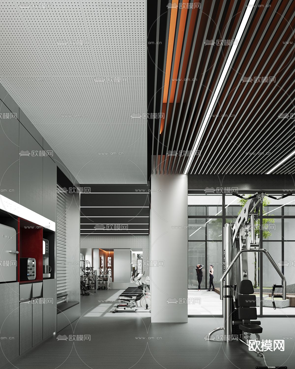 现代健身房 健身器材3d模型下载（渲染图2）