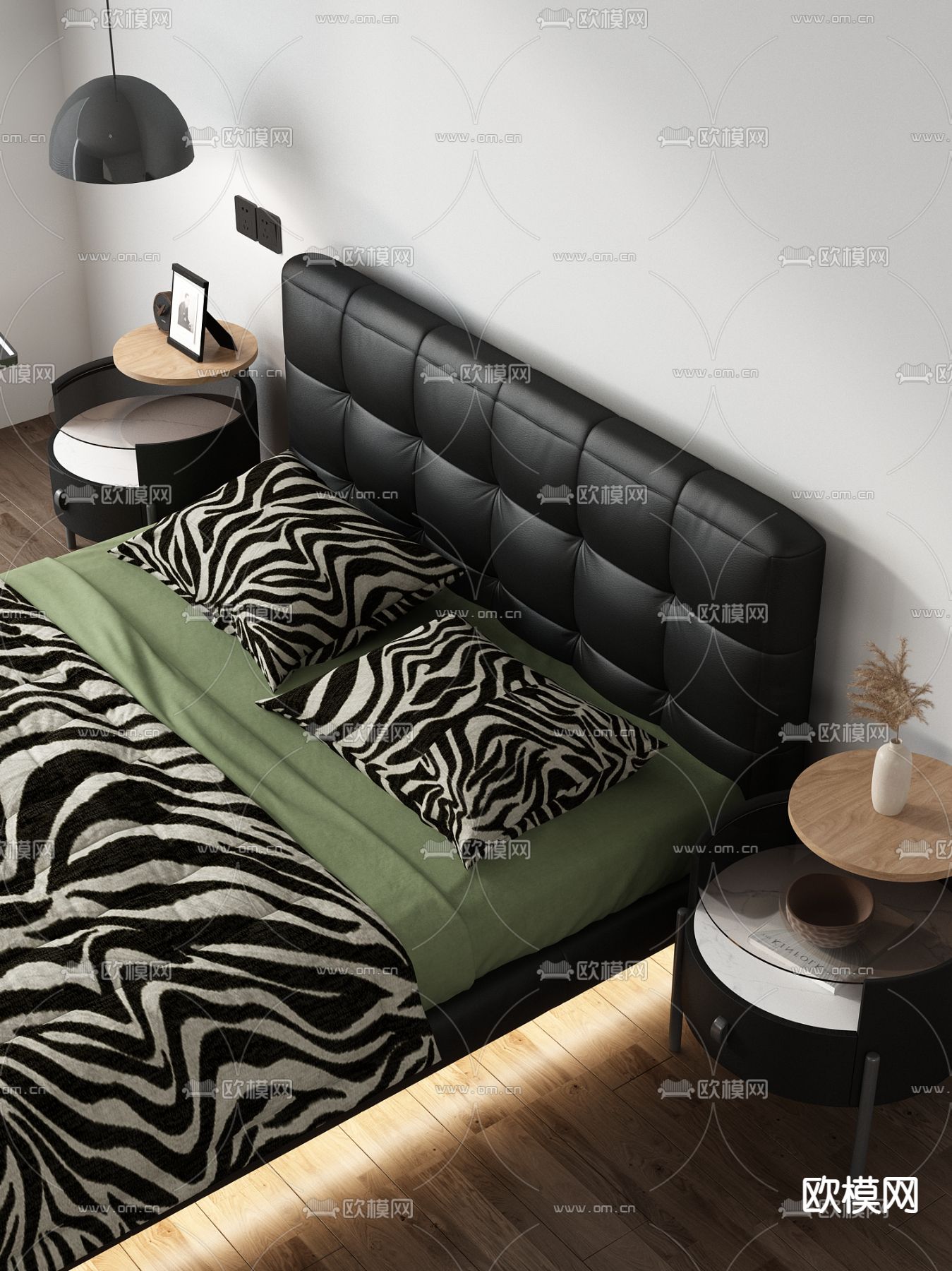 暗黑风皮革双人床3d模型下载（渲染图3）