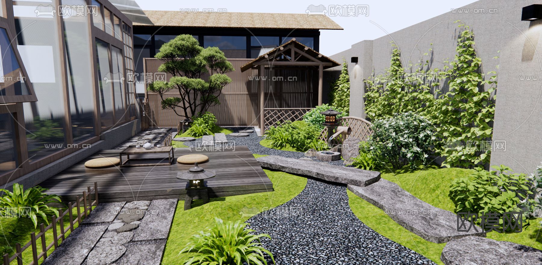 日式庭院花园3d模型下载（渲染图2）